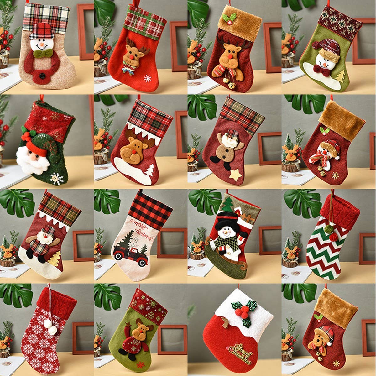 CHRISTMAS DECORATIONS WITH VARIOUS CHRISTMAS SOCKS