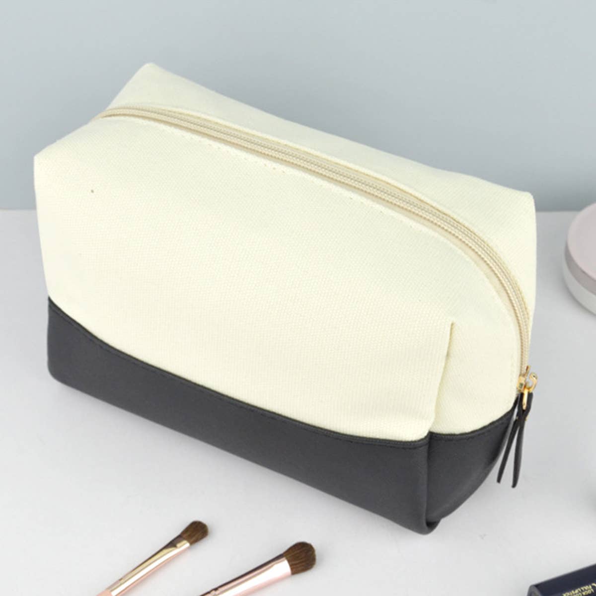 CONTRAST STITCHING CANVAS WASHING COSMETIC BAG_CWAB1083