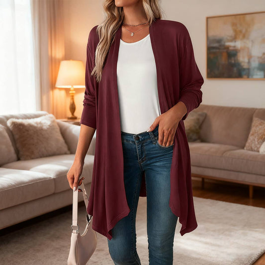 Solid color long unbuttoned cardigan