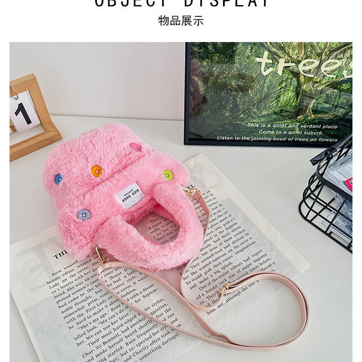 Fluffy Button Shoulder Bag Women Plush Fur_CUAB00590