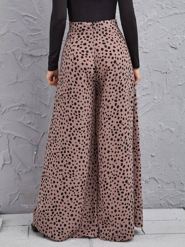 HIGH-WAISTED LEOPARD PRINT SLACKS WITH WIDE LEGS