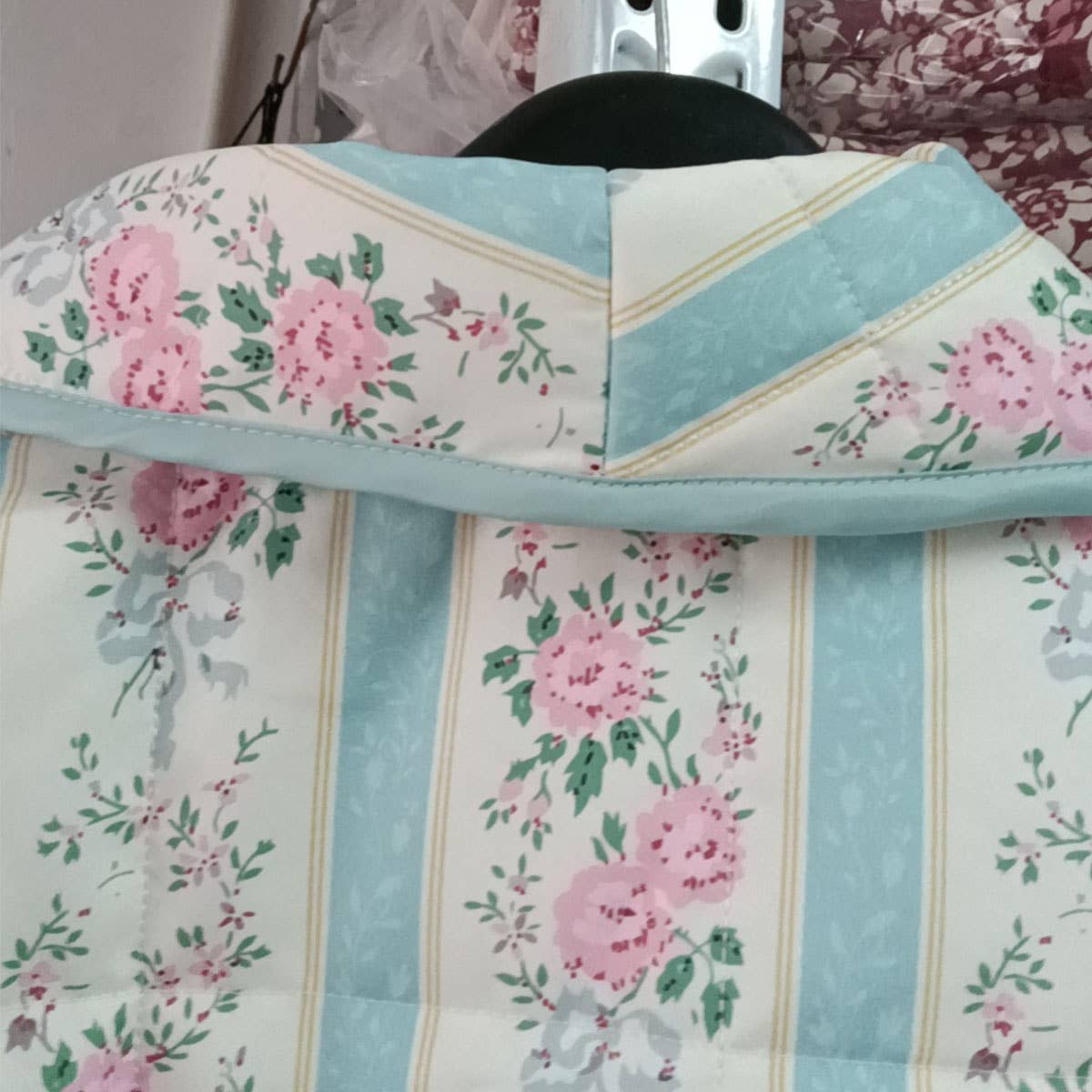 STRIPED FLORAL PRINT LOOSE QUILTED JACKET_CWOJA1552