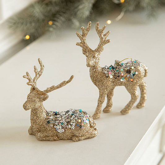 Gold Glitter Plastic Standing Reindeer Decor