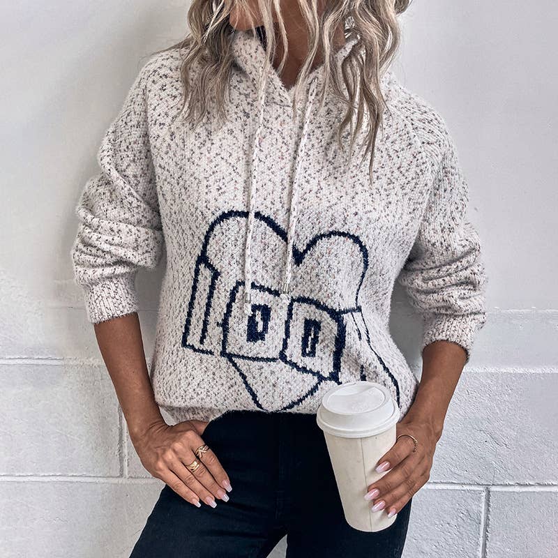 Hooded drawstring female pullover sweater