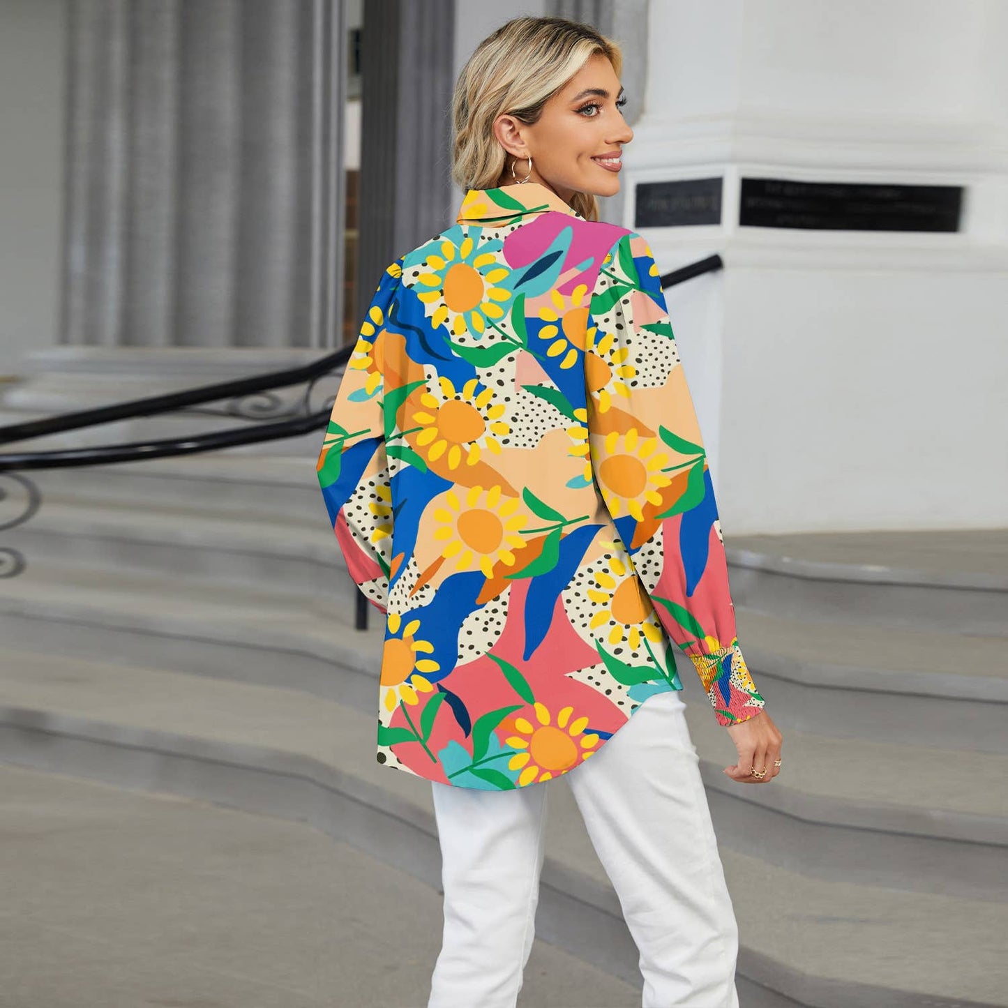 LAPEL FLORAL PRINT CASUAL LONG-SLEEVED SHIRT