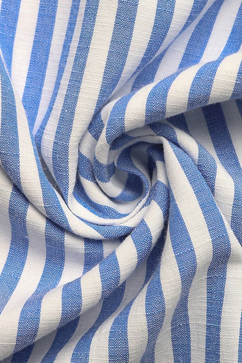 CWDSD7817_RUFFLE TRIM STRIPED LOOSE FIT SHIRT DRESS