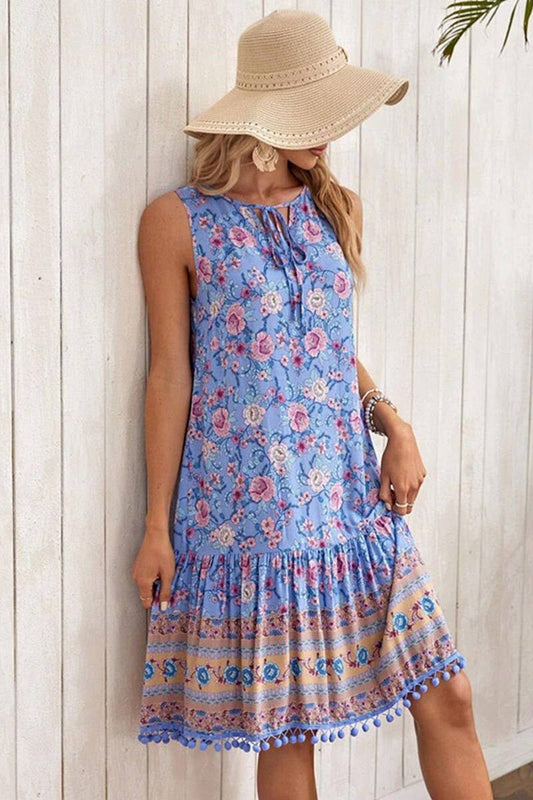 CWDSD8207_SUMMER BOHEMIAN V-NECK CASUAL DRESS