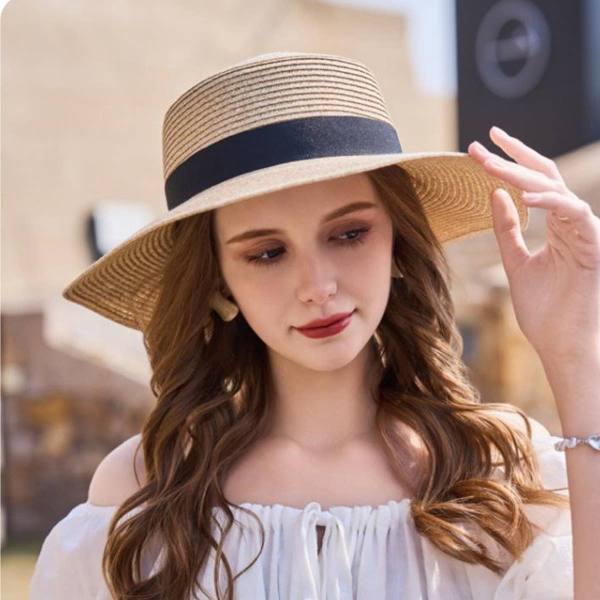 CASUAL SUN PROTECTION FLAT TOP STRAW HAT_CWAH1339