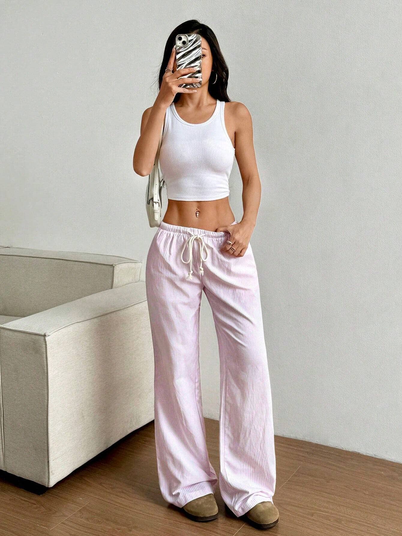 Casual lace-up fashionable loose wide-leg pants