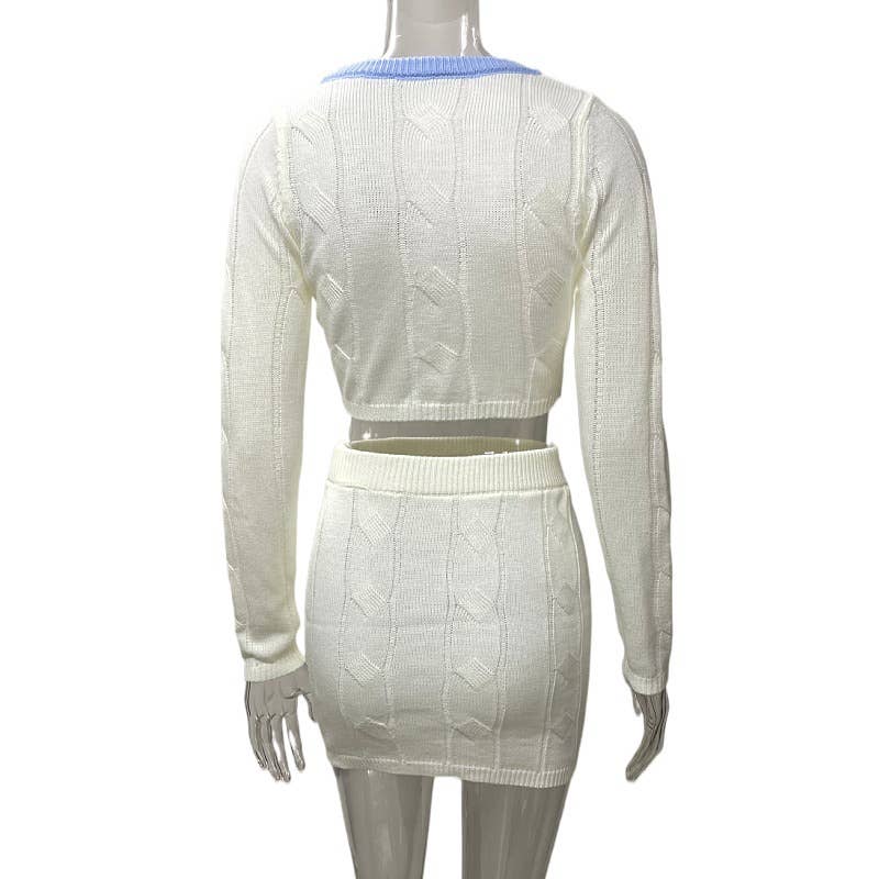 Knitted crop top sweater high waist skirt set