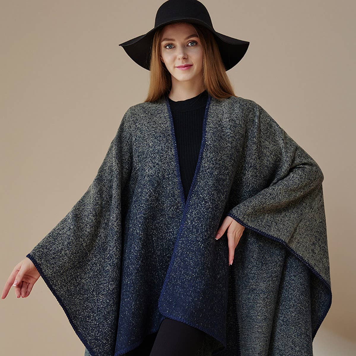 JACQUARD SLIT SHAWL WITH FAUX CASHMERE SCARF