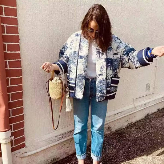 QUILTED JACKET WITH  FLORAL PRINT LAPEL_CWOJA1565