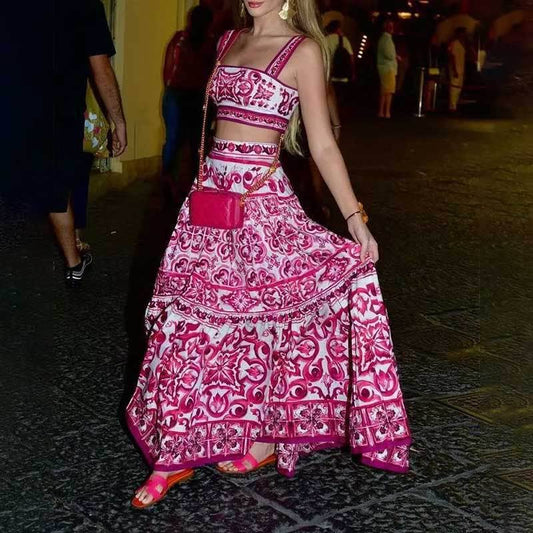 Printed big swing elegant two-piece set