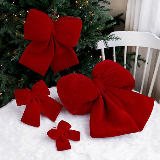 Big Red Velvet 3D Bow Xmas Window Decor_CWMM9673