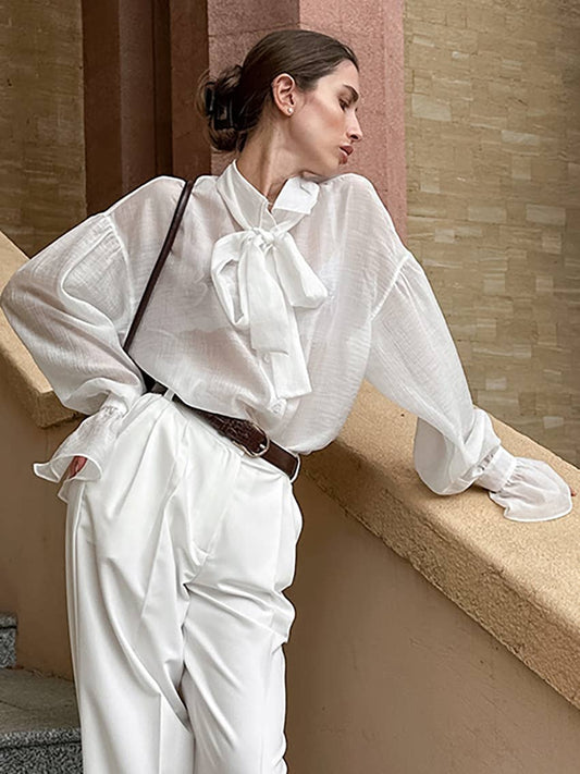 Sheer tie-front shirt in luxe crinkle fabric