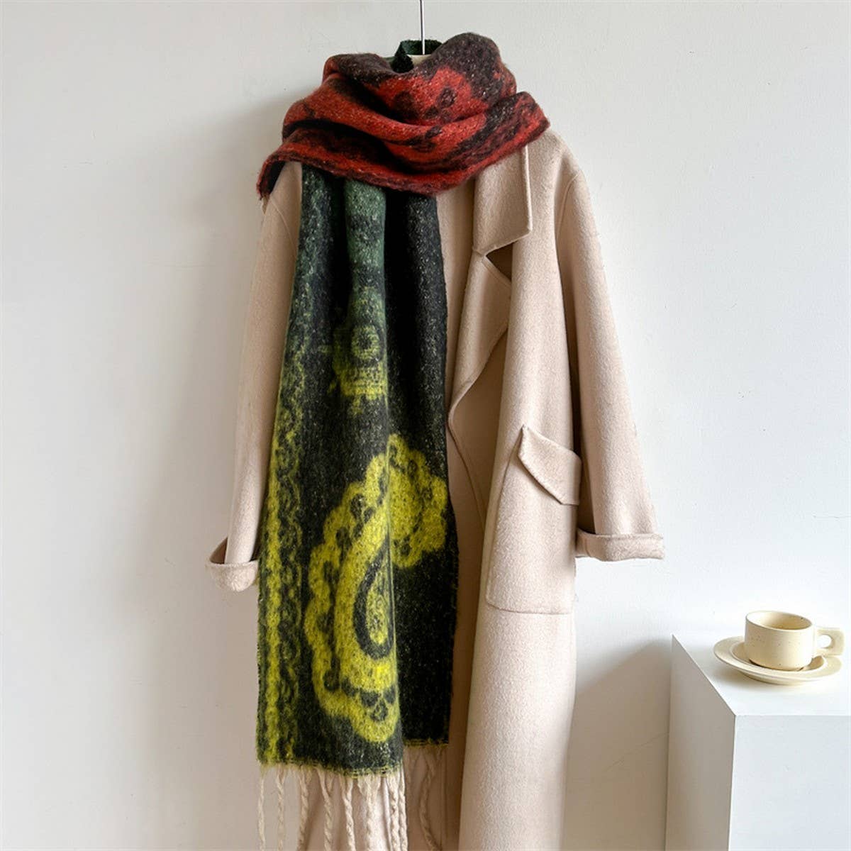 Vintage Paisley Scarf - Thick Tassel Winter Wrap