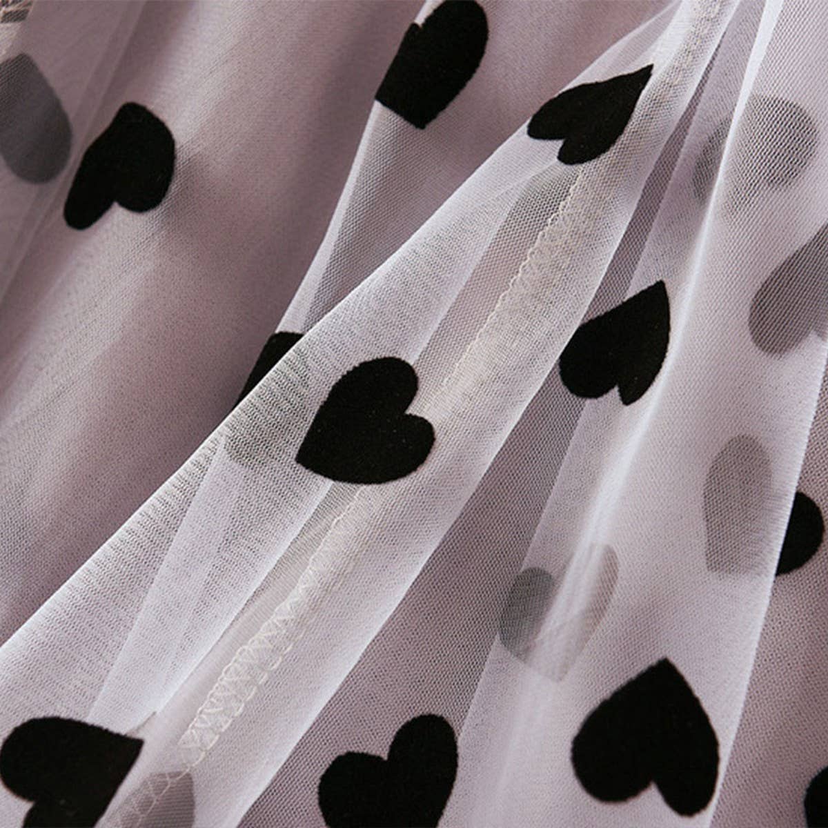 Vintage Heart Flocked Tulle High-Waist Skirt