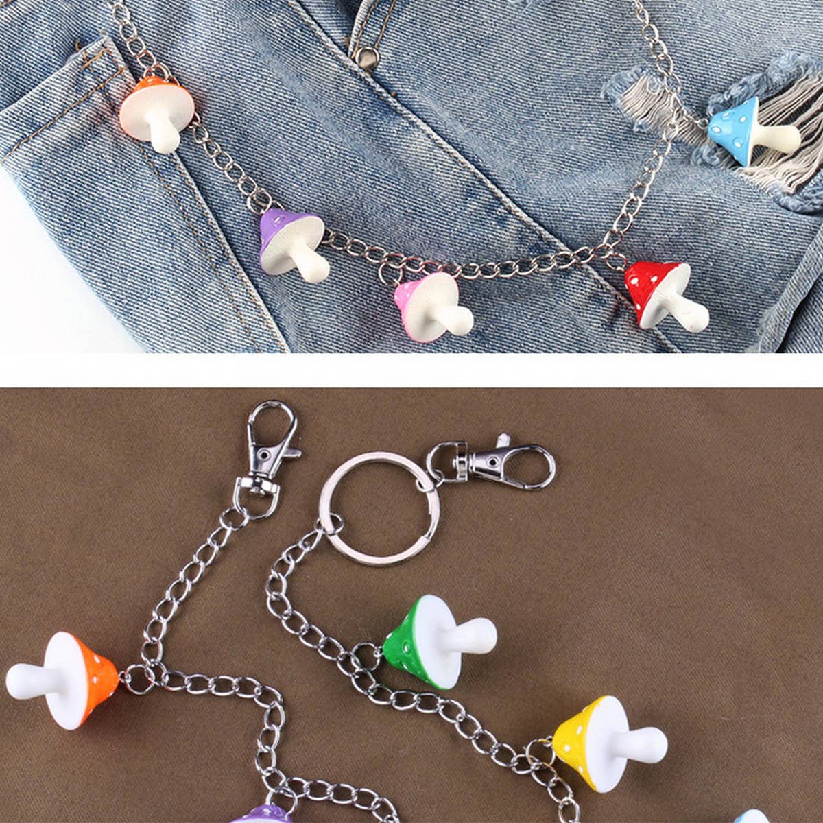 COLORED MUSHROOM HEAD PENDANT PANTS CHAIN