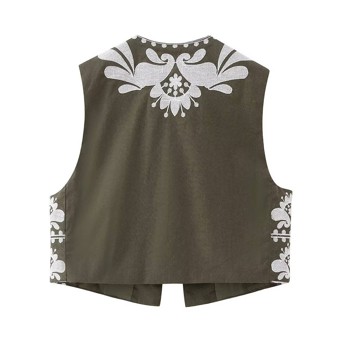Sleeveless ethnic-style embroidered vest