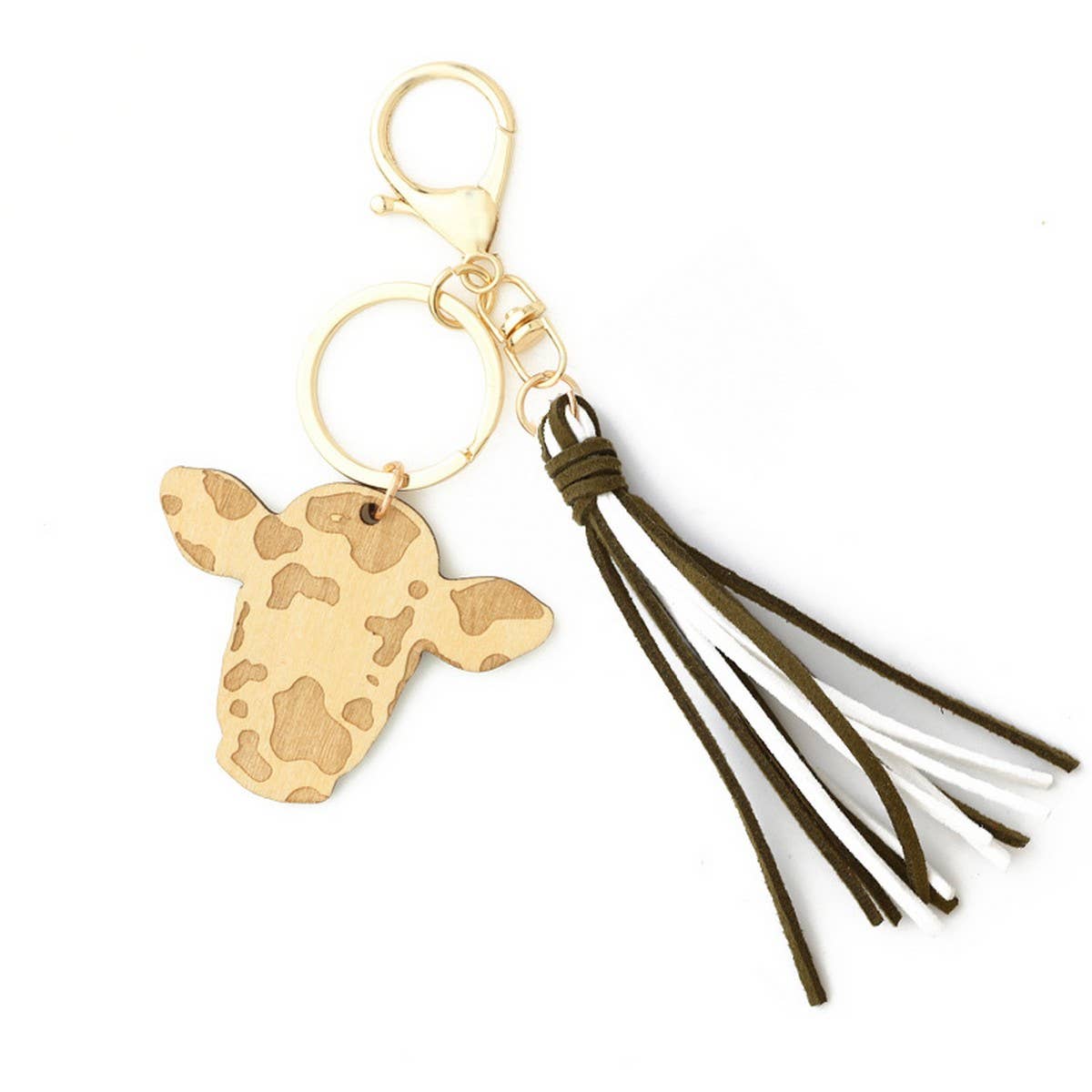 DIY Leather Tassel Cow Head Western Keychain_CWAB5094