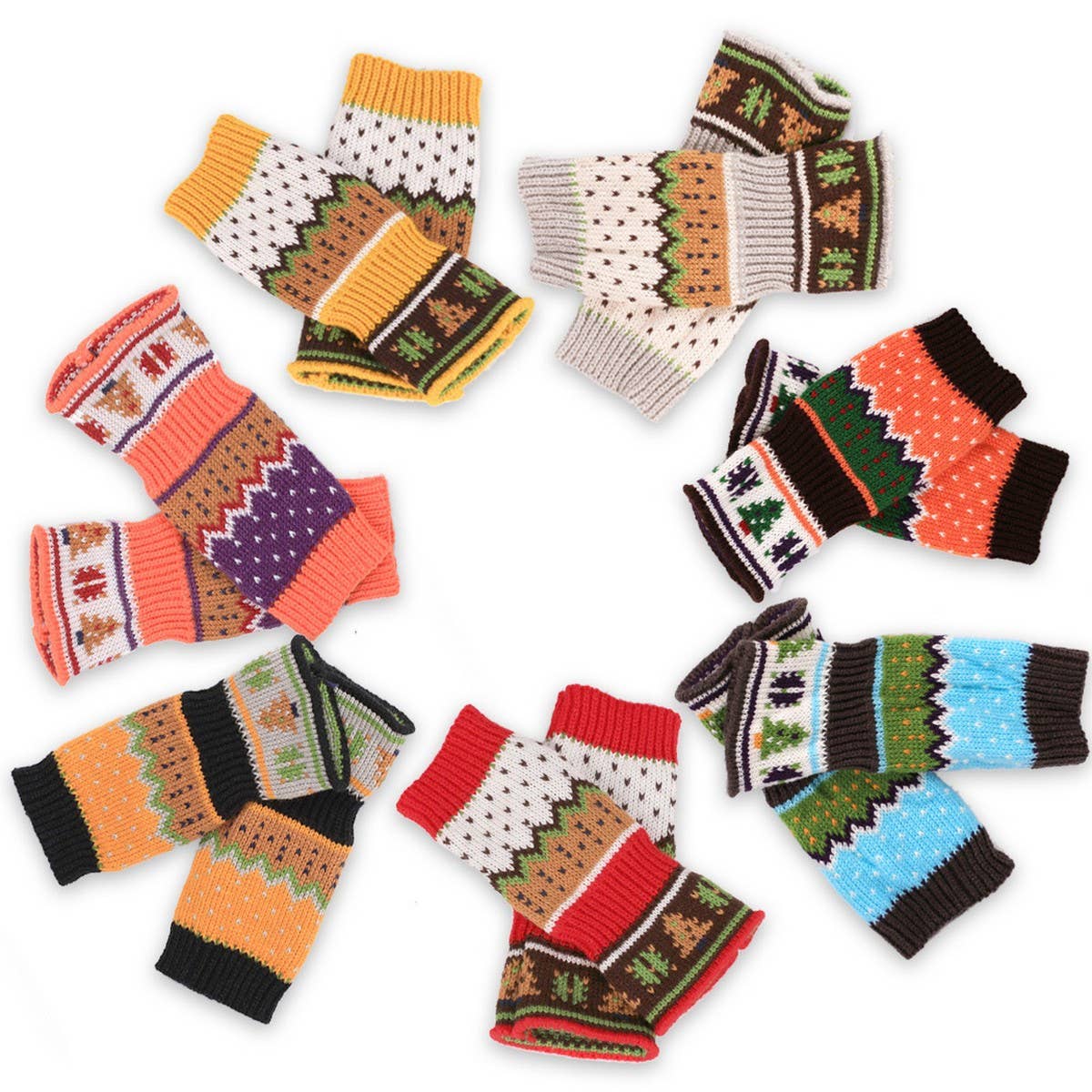 CWAG0084_Christmas Tree Thickened Knitted Half Finger Gloves