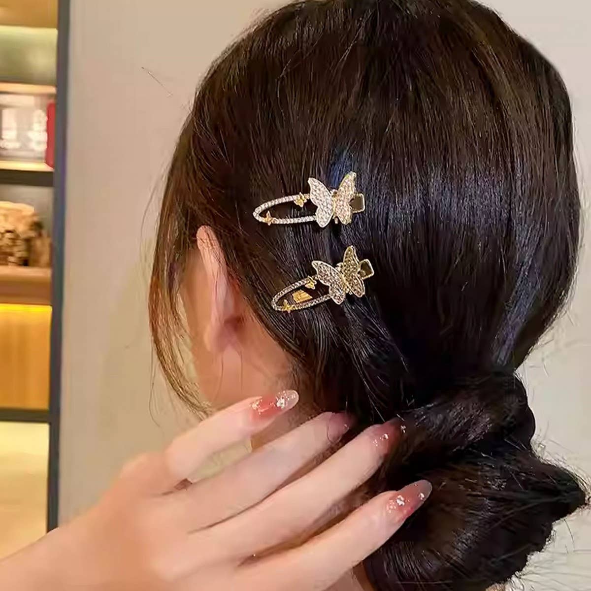 BUTTERFLY DIAMOND SIDE CLIP BANGS CLIP HAIRPIN_CWAHA4718