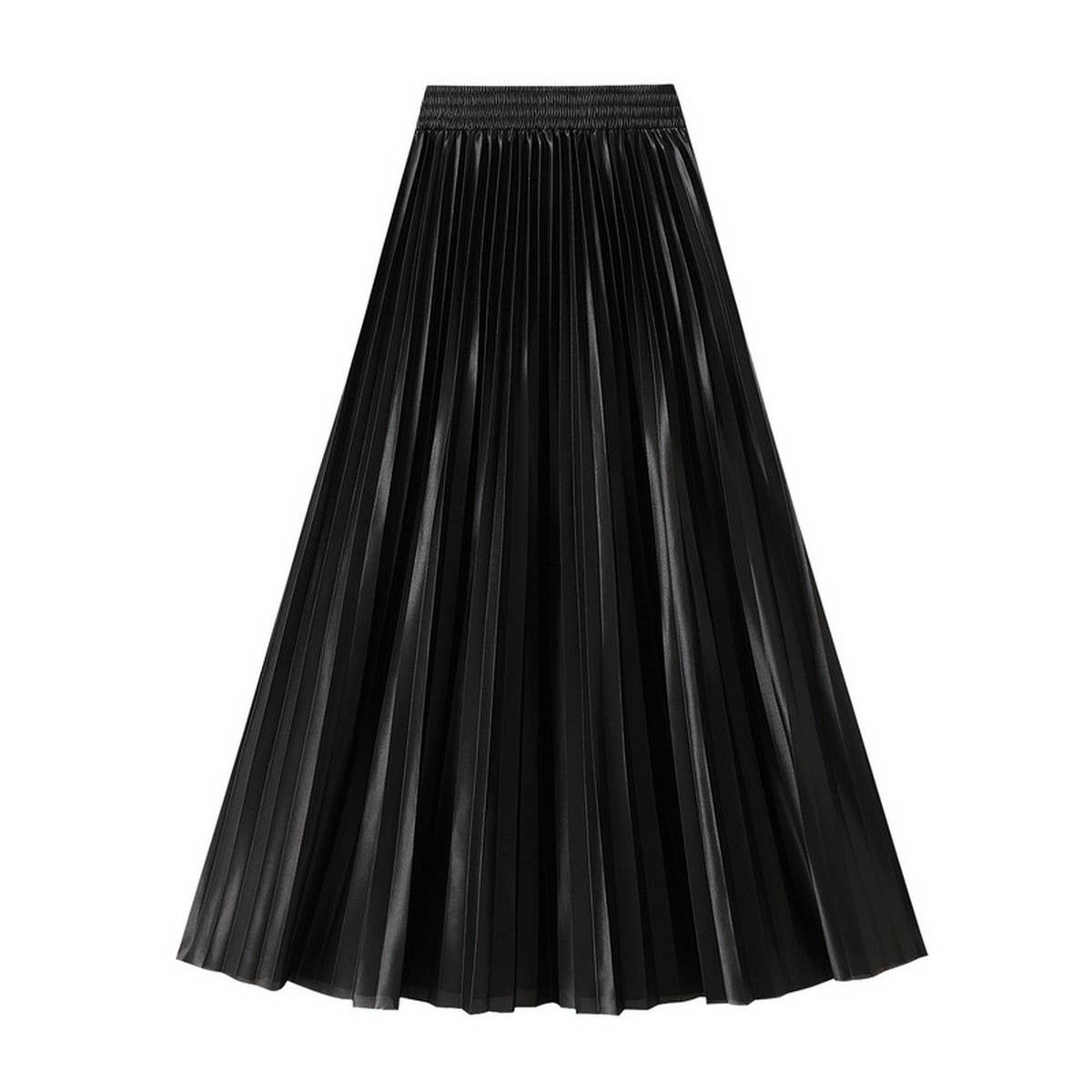 Slimming Shiny High-Waist Pleated Midi Skirt_CWBMS0329
