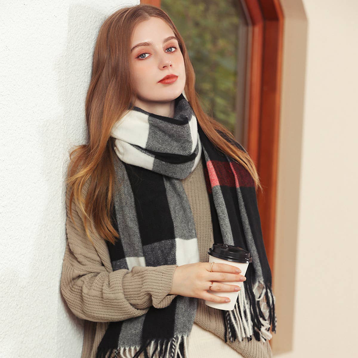 Plaid Faux Cashmere Scarf - Thick Warm Neck Wrap_CWASC0242