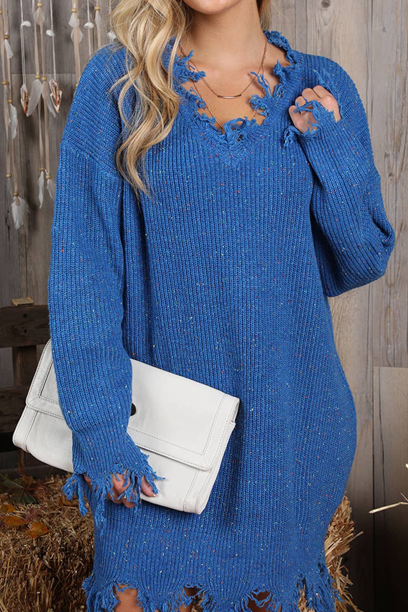 CWDSD10363_INPLUS SOFT TWO TONE DISTRESSED HEM SWEATER DRESS