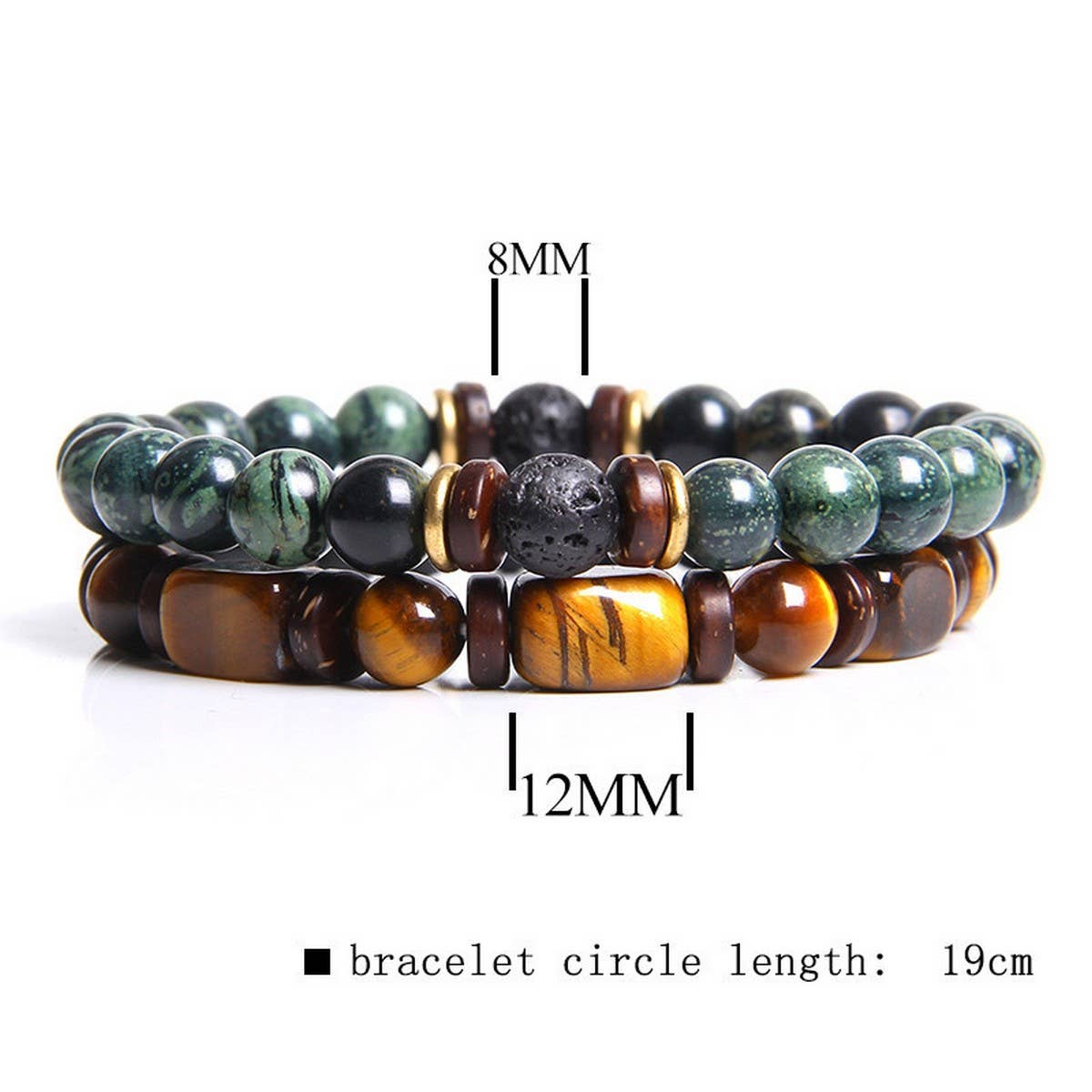 CWAJE4218_MEN'S TIGER EYE BEAD DOUBLE LAYER BRACELET