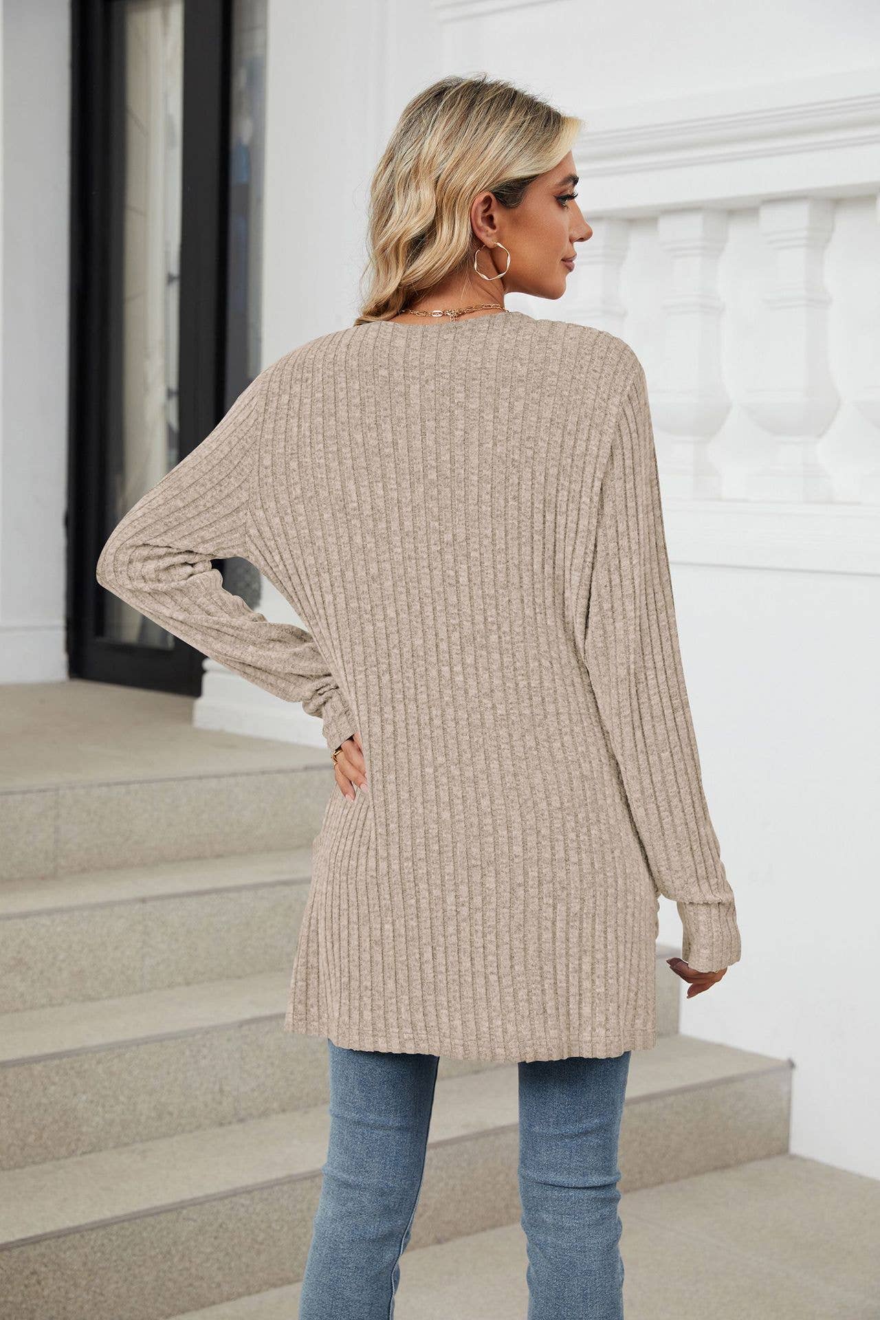 Solid-color casual pocket long-sleeved cardigan