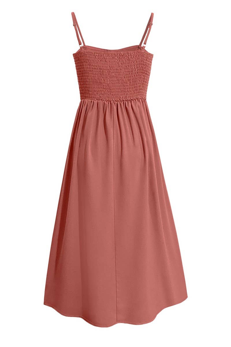 CWDSD4943_SOLID COLOR SUSPENDER BUTTON MIDI DRESS