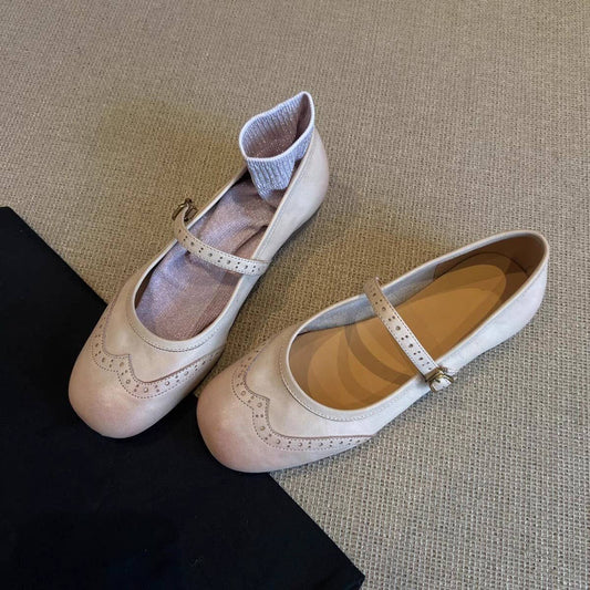 Leather Mary Jane Flats with Strap for Women