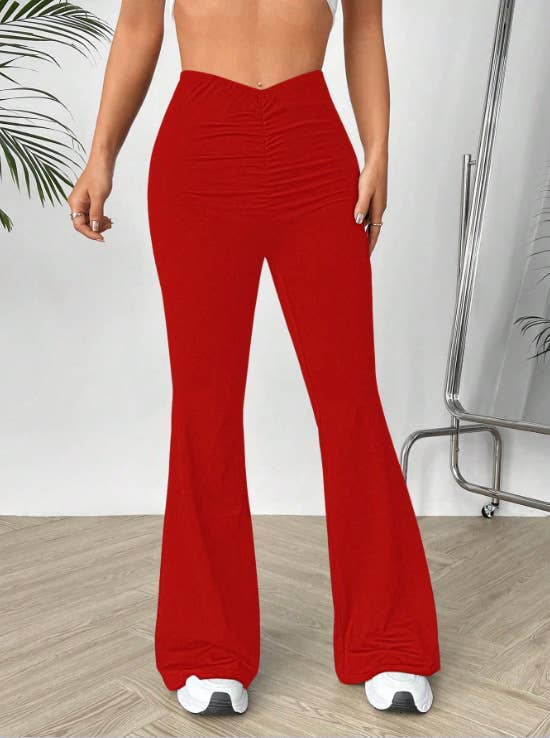 V-shaped waist slimming slightly flared trousers