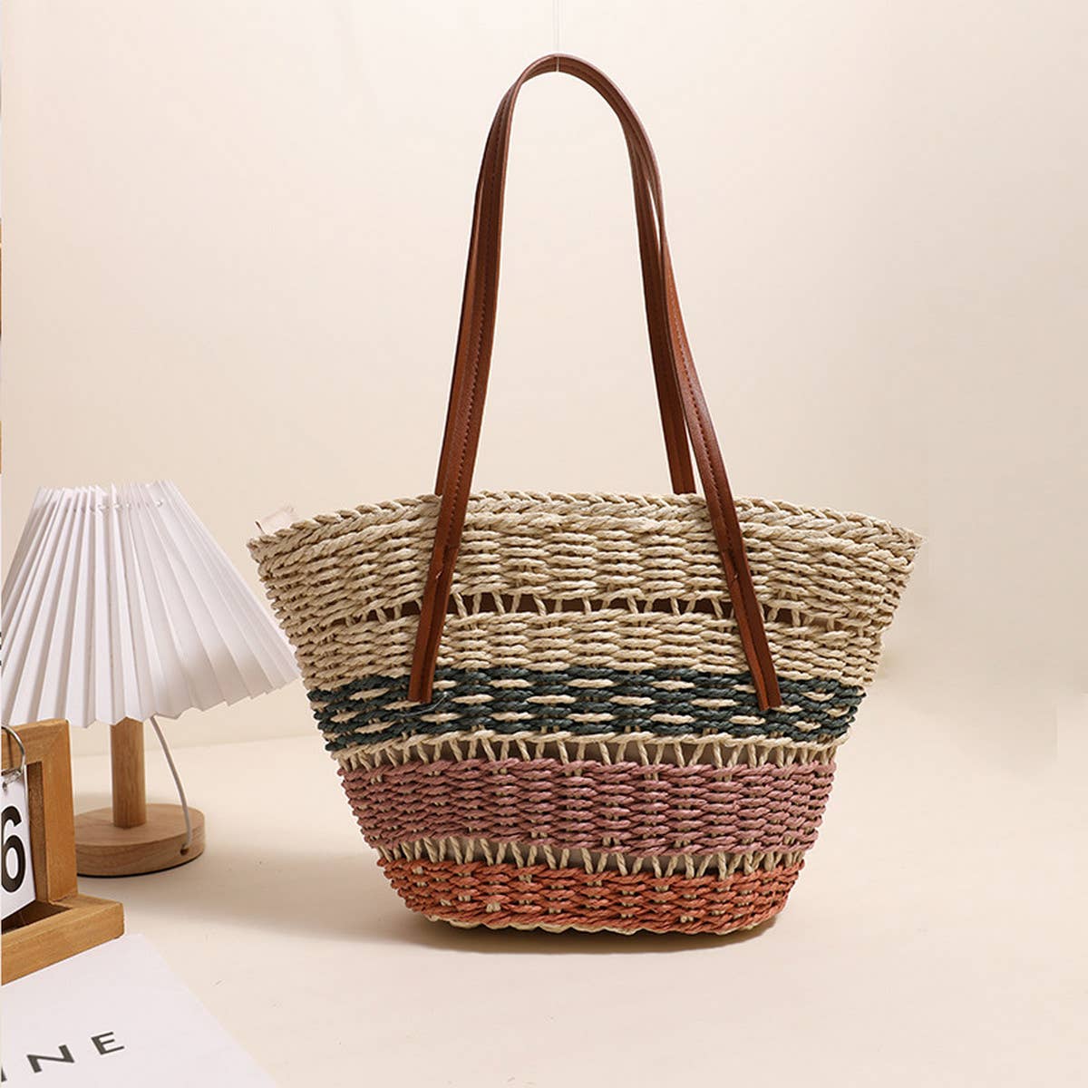 COLORFUL STRIPED SHOULDER STRAW BAG_CWAB1865