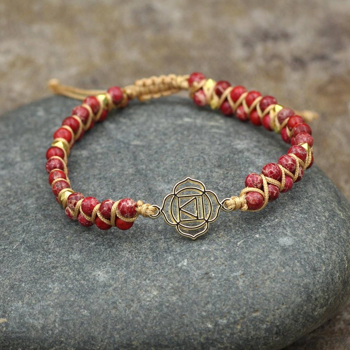 TREE SHAPED PENDANT NATURAL STONE WOVEN BRACELET