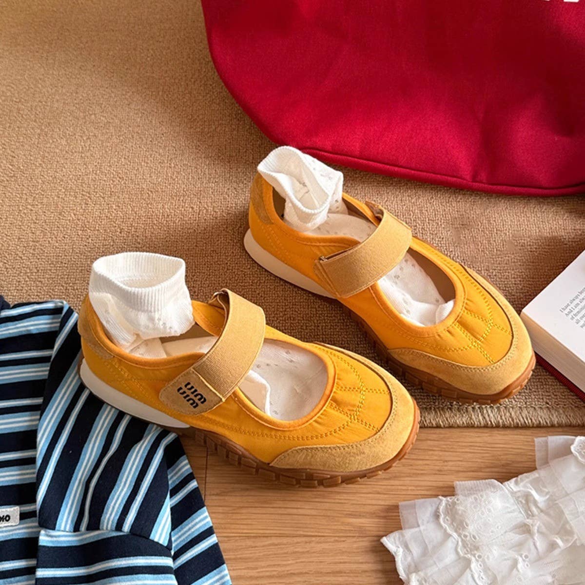 Lambskin Mary Jane Sneakers with Velcro