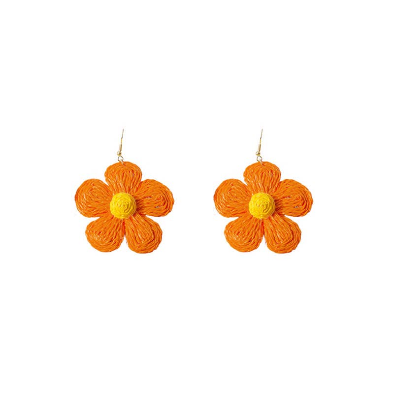 Woven raffia grass exaggerated flower earrings