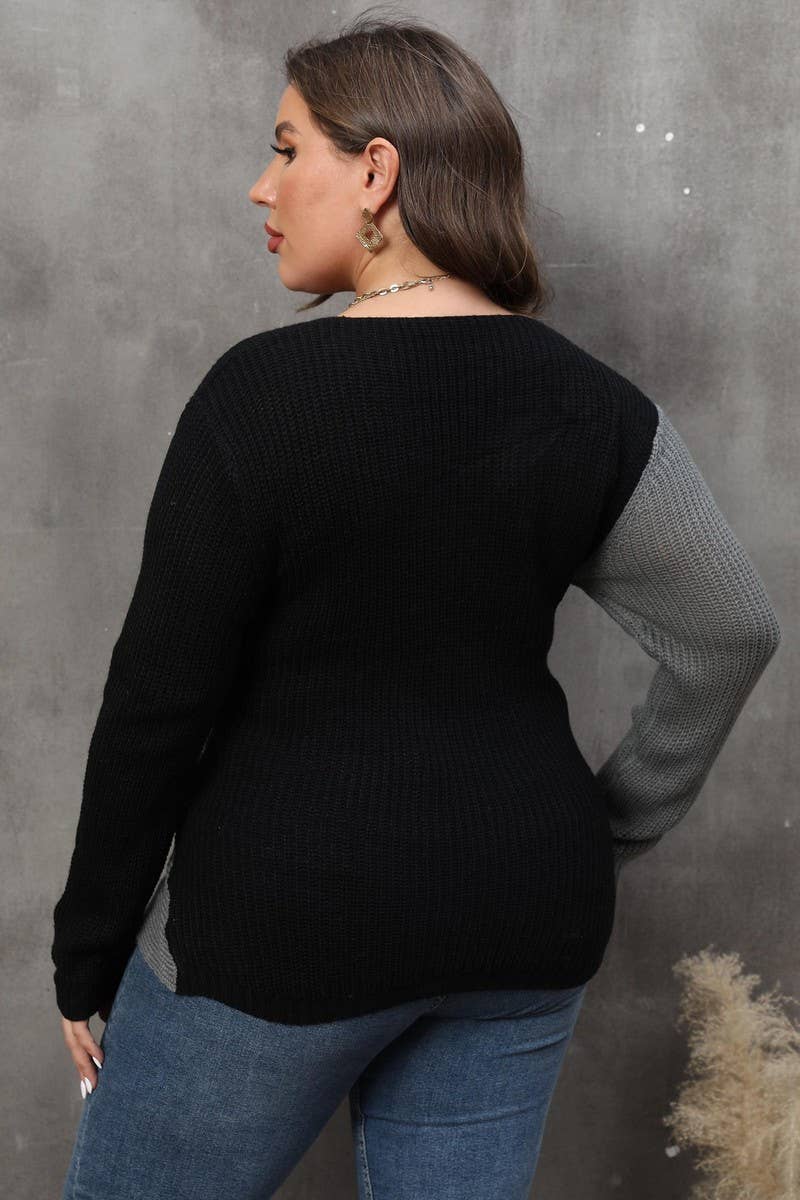 CWOSWL1569_PLUS Size V-Neck Long Sleeve Pullover Sweater