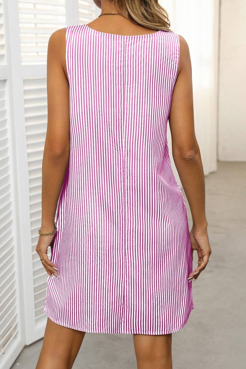 CWDSD7455_SUMMER NEW STRIPED BUTTON CASUAL DRESS