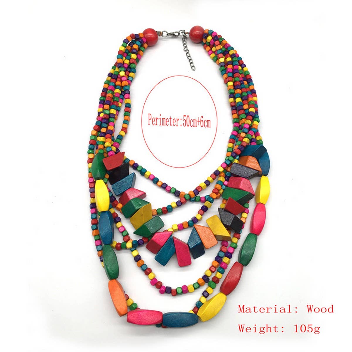 MULTI-LAYERED IRREGULAR WOODEN BEADS NECKLACE