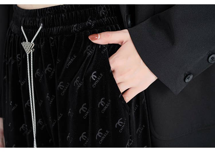 High waist plus velvet thick drapery pants