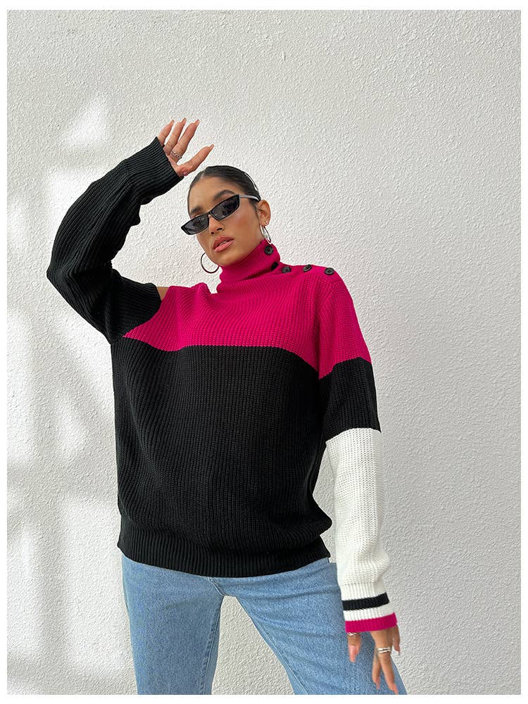HOODIE OFF-SHOULDER SWEATER IN CONTRASTING COLORS