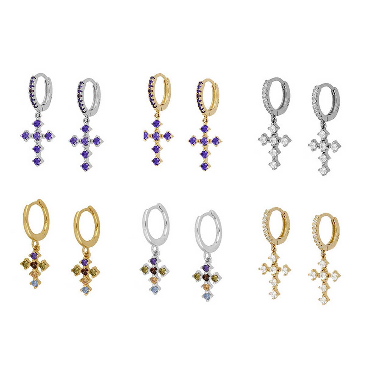 COLORFUL FRENCH CROSS DIAMOND EARRINGS