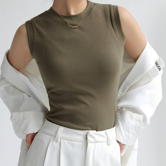 Pure Cotton Round Neck Basic Bottoming Tank Tops_CWTTK0800