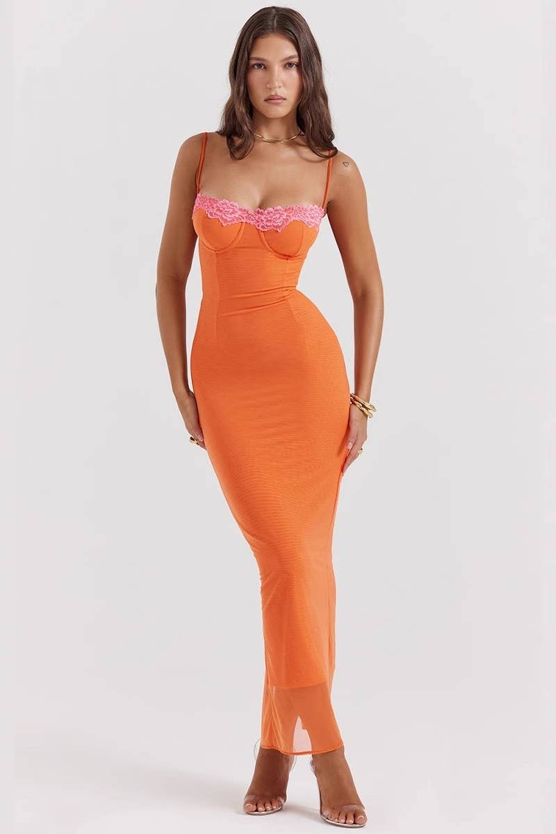 CWDMD5609_LACE TRIM STRAPLESS SEXY VACATION MAXI DRESS