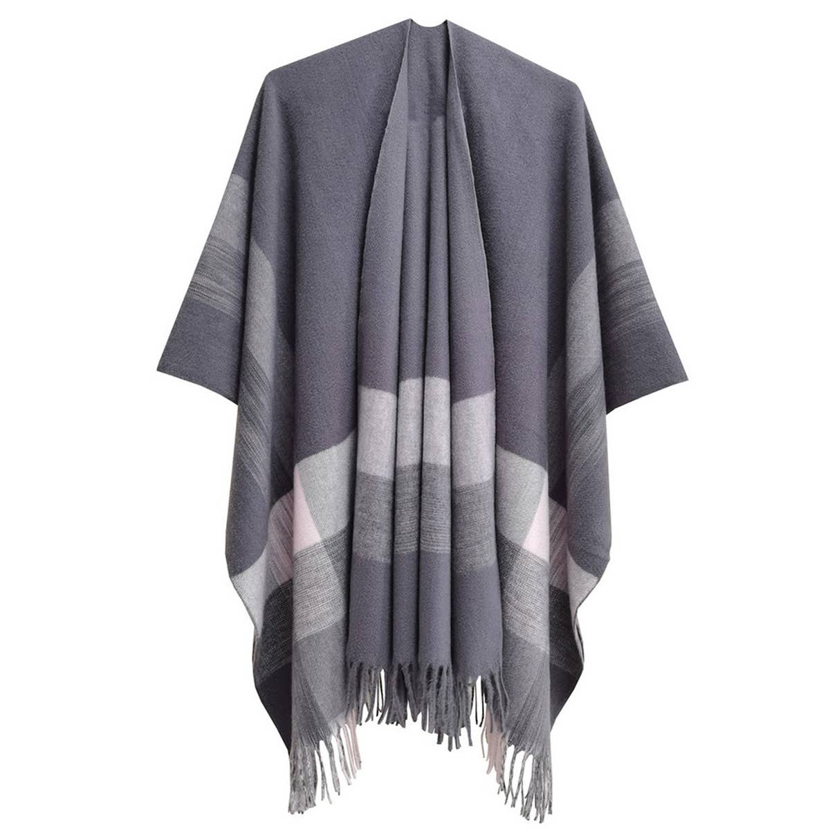 MONOCHROME STRIPED TASSEL WARM SHAWL CLOAK