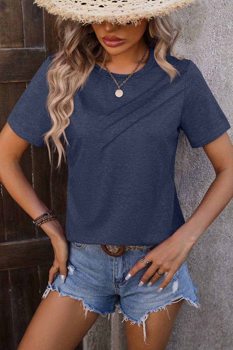 Cwtts0777_Round Neck Short Sleeved Top