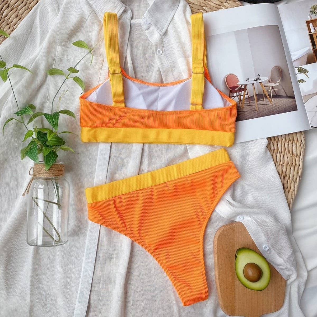 High Waist Bikini Set - Solid Color Women Swimsuit