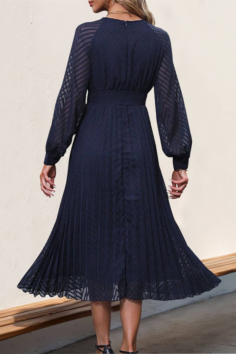 CWDMD4734_NEW LONG-SLEEVED SOLID COLOR HIGH-END DRESS